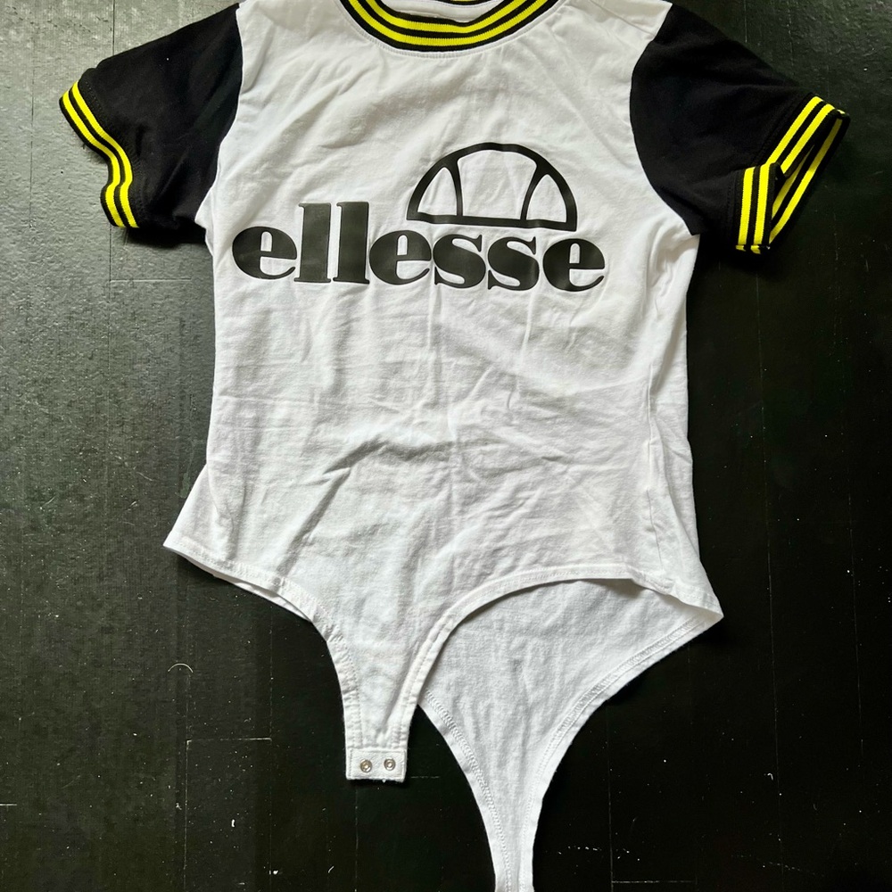 Ellesse Black, White, and Yellow Womens Bodysuit